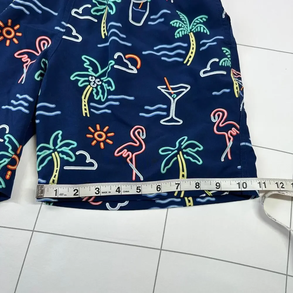 Chubbies Swim Shorts Men Medium Blue Electric Neon Flamingo Palm Tree Mesh Lined